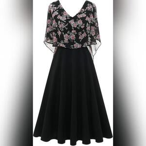 NWOT HomRain Women's Sleeveless Cape Dress with Chiffon Overlay, Small